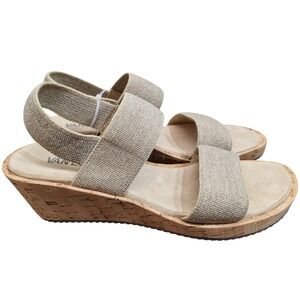 Vaneli Womens Beige Elastic Strap Cork Wedge Slingback Sandals Size 9.5 N